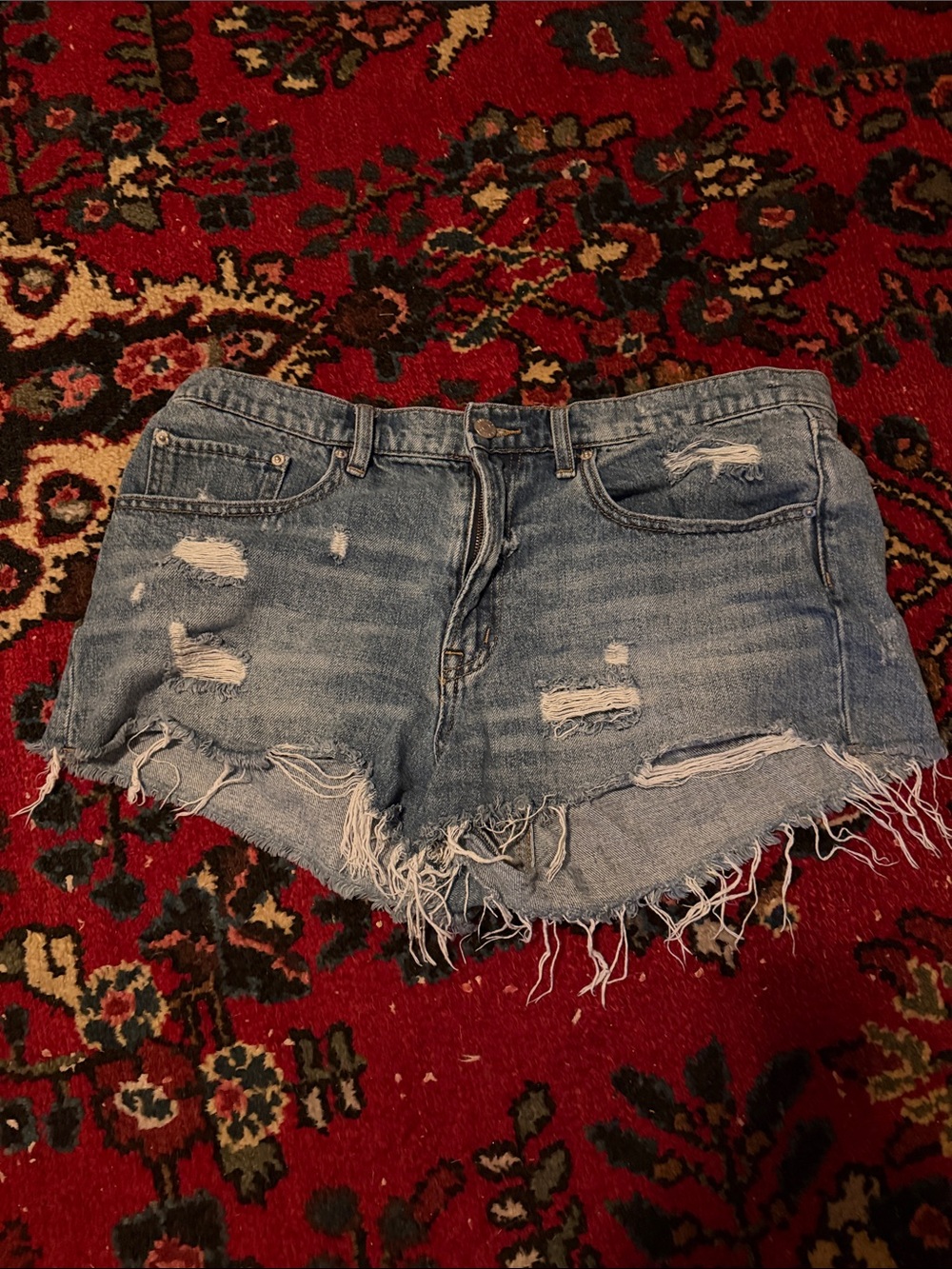BDG Light Blue Distressed Denim Cutoff Shorts